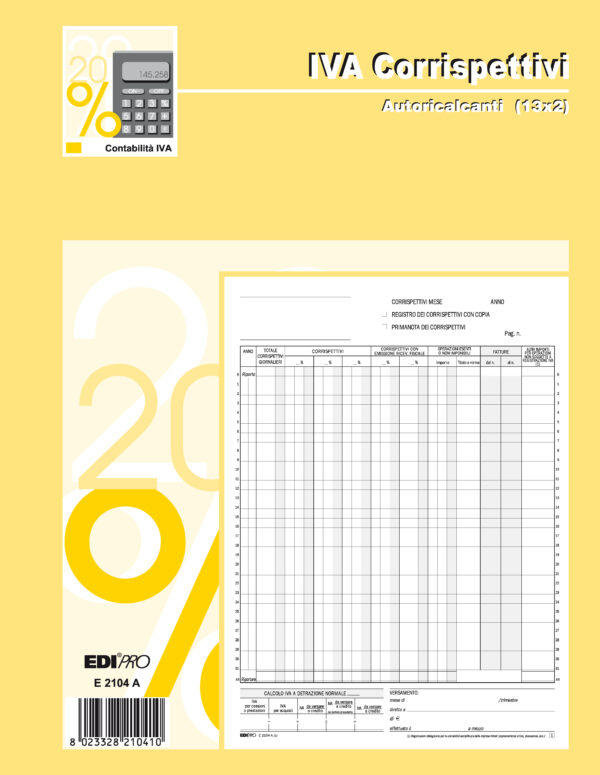 Registro Prima Nota Iva Corrispettivi 29 7×23 13 13 Fg Autoric E2104a E2104a 8023328210410