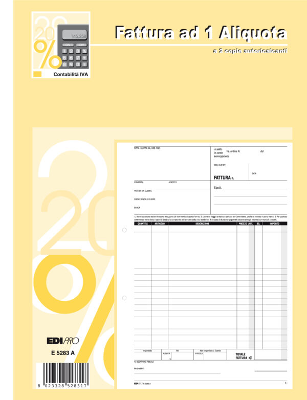 Blocco Fatture 1 Aliquota Iva 50 50 Fogli Autoric 29 7×21 E5283a E5283a 8023328528317