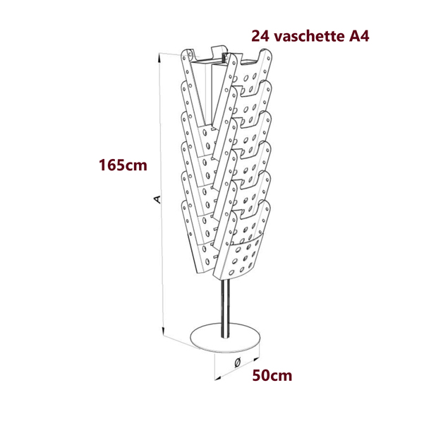 Espositore portadepliant girevole con 24 tasche A4 con divisorio