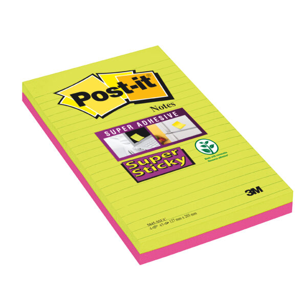 Blocco 45foglietti Post It Super Sticky 127x203mm Righe Ultracolor 845 4succ 73311 53556 a