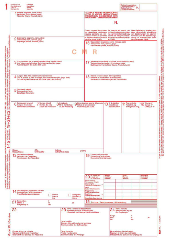 Modello Cmr Lettera Vettura Internaz 5copie Autoric 12 X24cm 100fg E0052bis E0052bis 8023328005214