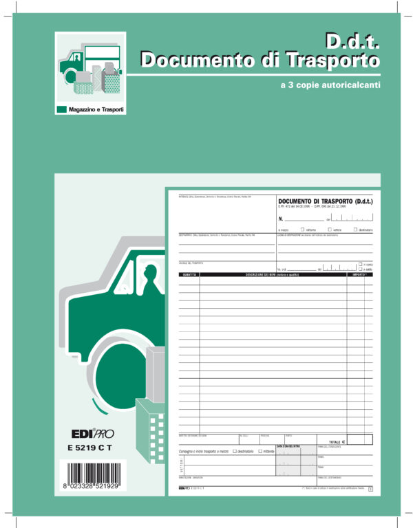 Blocco Ddt 29 7x22cm 33fg 3 Copie Autoric E5219ct E5219ct 61713 a