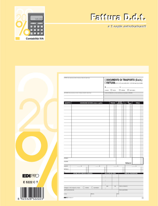 Blocco Ddt Fattura 29 7x22cm 33fg 3 Copie Autoric E5222ct E5222ct 8023328522223