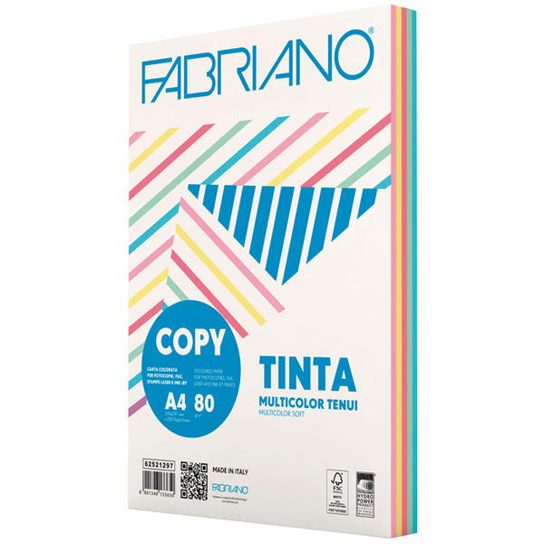 Carta Copy Tinta Multicolor A4 80gr 250fg Mix 5 Colori Tenui Fabriano 62521297 8001348133650