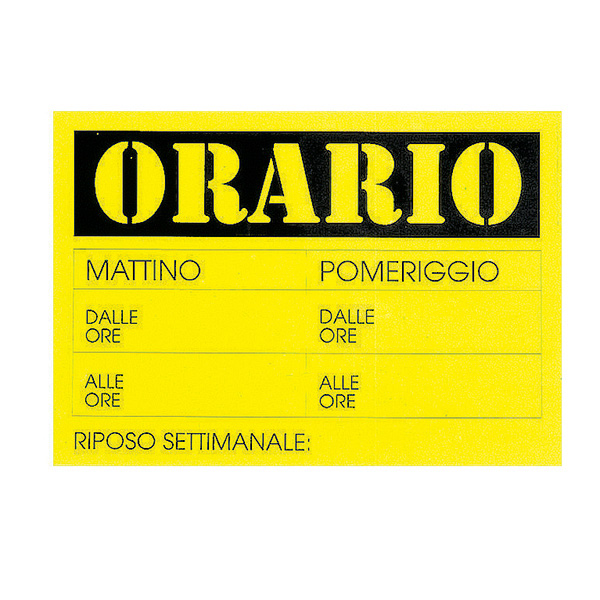 Cartello in Cartoncino 39 Orario Dalle alle 39 23x32cm Cwr 315 13 315 13 72118 a