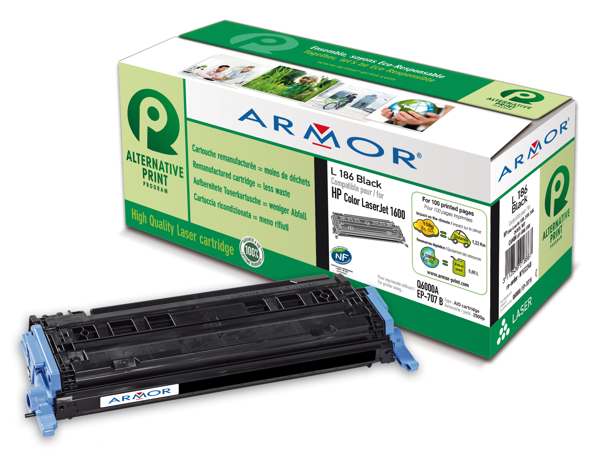 Toner Nero Armor per Hp Color Laserjet 1600 2600 2605 Canon Lbp 5000 K12240 3112539607401