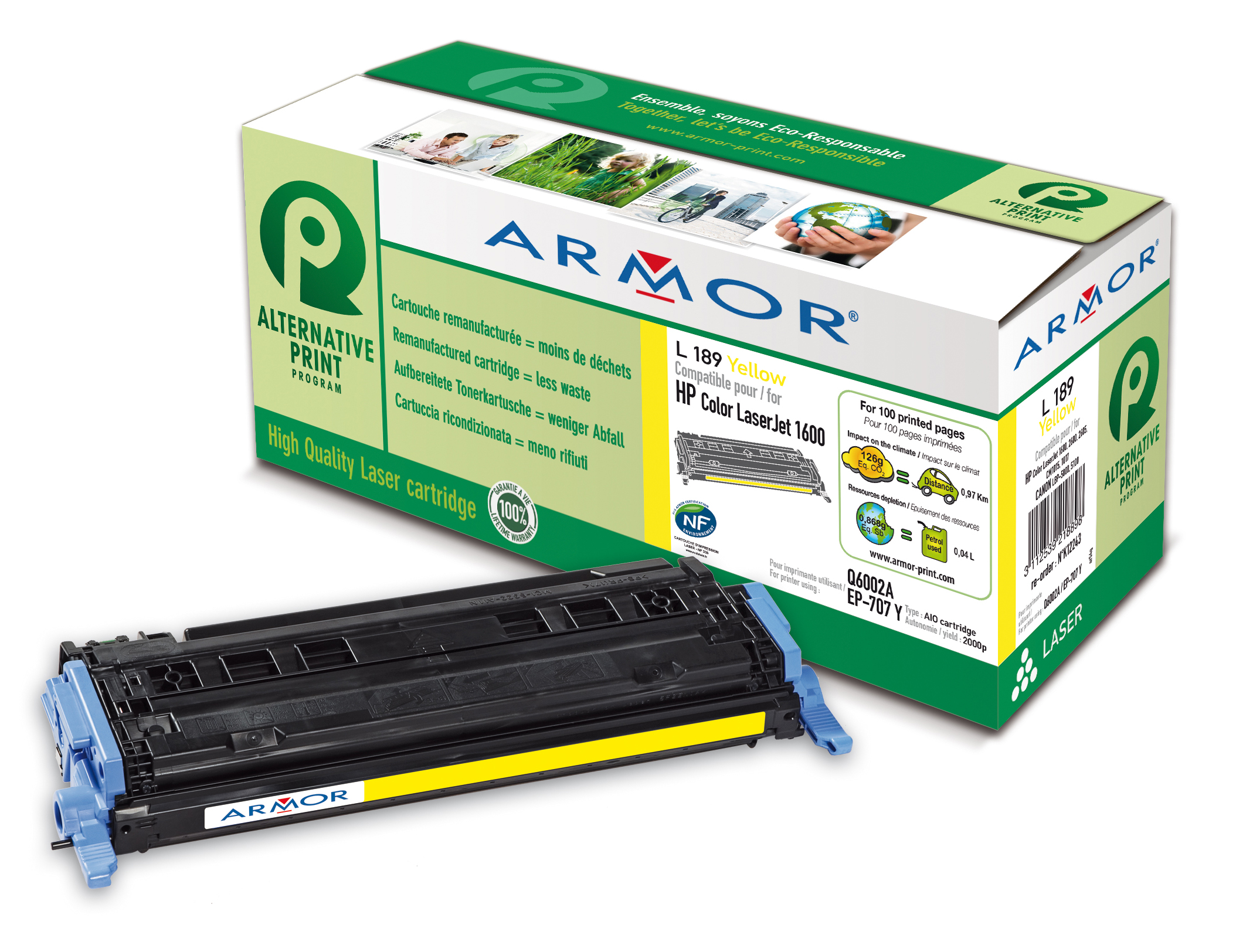 Toner Giallo Armor per Hp Color Laserjet 1600 2600 2605 Canon Lbp 5000 K12243 3112539607432