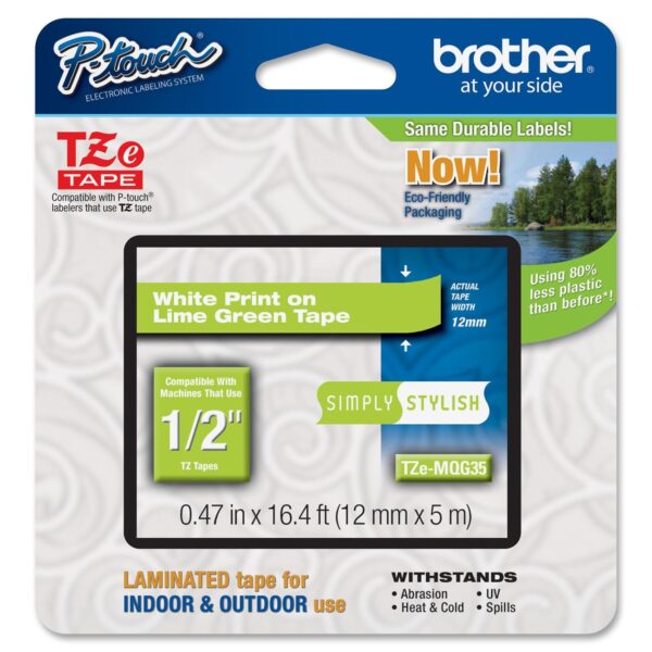 Nastro Brother Tz Emqg35 12mmx5mt Bianco Verde Acido Tz Emqg35 4977766698665