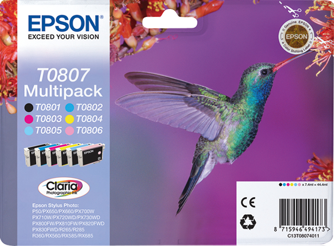 Multipack 6 Cartucce per R265 Epson Consumer Ink S1 C13t08074011 8715946494173