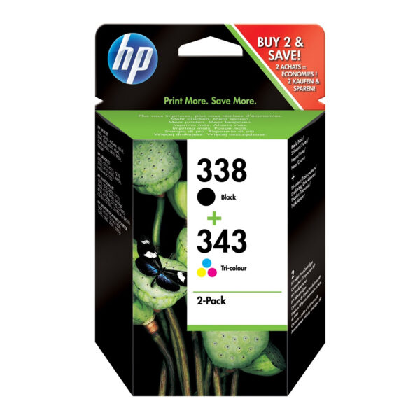 Confezione Multi Pack da 2 Hp 338 343 Nero Colori Pacco Misto Sd449ee Nhpsd449ee