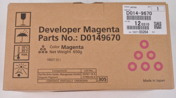 Developer Magenta Aficio Mp C6000sp C7500sp Type C7500 D0149670 Ricmpc7500hcm a