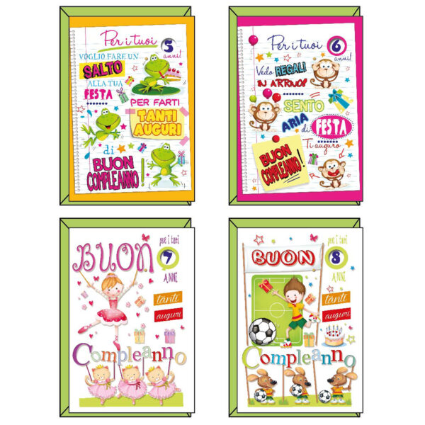 Biglietto Auguri Bambini C Disco 4 Soggetti Assortiti Kartos Confezione da 12 Pezzi