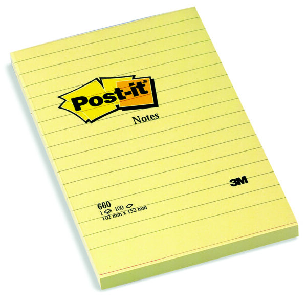 Blocco 100fg Post It Giallo Canary 102x152mm Giallo a Righe 660 7100172753 32164a