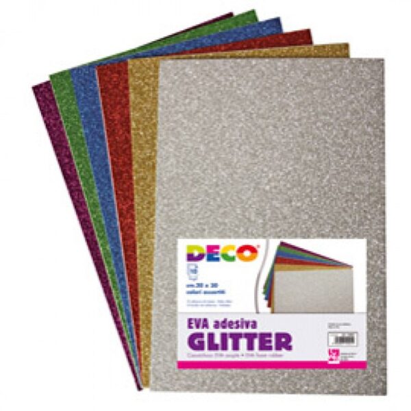 Busta 10 Fogli 20x30cm Gomma Crepp Glitter Adesiva Colori Assortiti Deco 10401 8004957104011