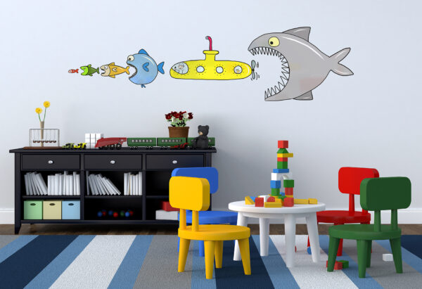 Adesivi Murali Removibili Big Fish Eat Y Submarine Size Xl 68×98 Wallskin Ba K420xl 8025133027399