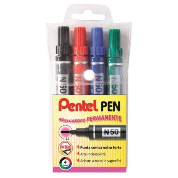 Astuccio Marcatore Pentel Pen N50 4 Colori Assortiti Punta Tonda 50503 8006935505032