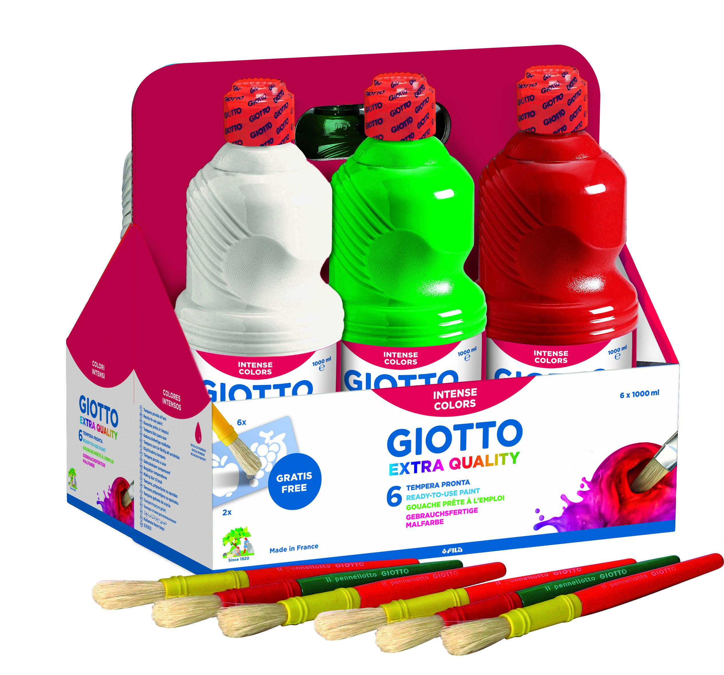 Schoolpack 6 Flaconi Tempera Pronta 1000ml Assortita Giotto 53460000 8000825041327