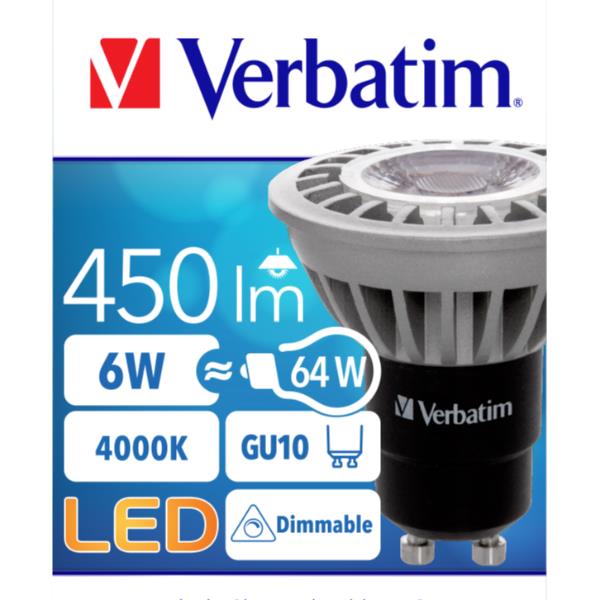 Led Gu10 6 0w 4000k 450 Lumen Verbatim 52308 23942523086