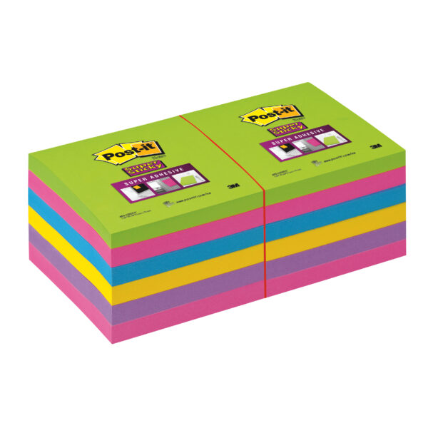 Blocco 90foglietti Post It Super Sticky 76x76mm Ultracolor 654 12ssucc 20556 53554 a