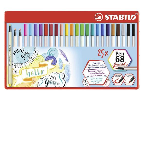 Pennarello Pen 68 Brush Stabilo Astuccio di Metallo 1 mm 568/25-321  Assortiti 4006381561099