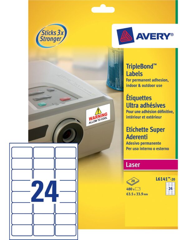 Poliestere Adesivo Extra L6141 Bianco 20fg A4 63 5×33 9mm 24et Fg Laser Avery L6141 20 4004182059821