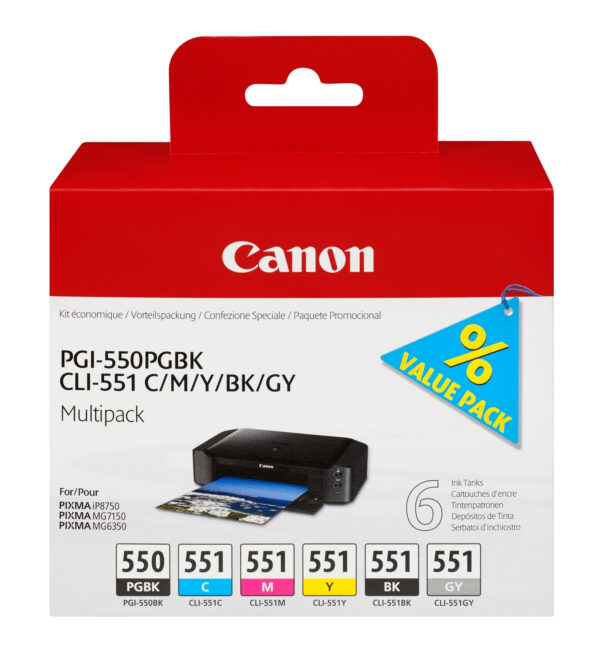 Pgi 550 Cli 551pgbk C M Y Bk Gy Canon Supplies Ink Hv 6496b005 8714574623207