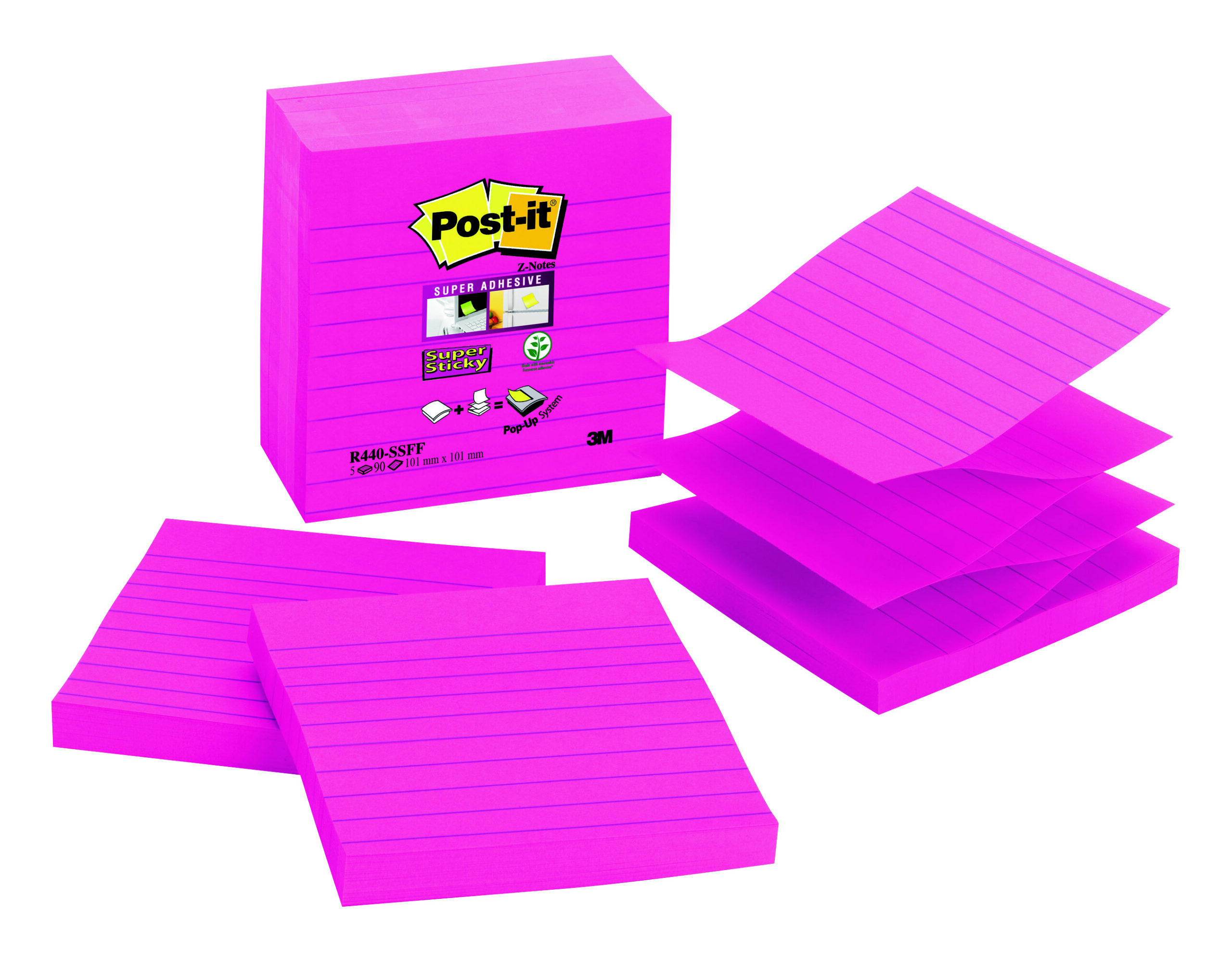 Ricarica 90foglietti Post It Super Sticky 101x101mm Righe R440 Ssff Rosa Neon 10771 51141998442