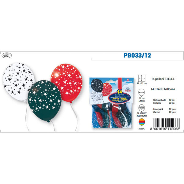 Busta 14 Palloncini Stelle Colori Assortiti Pegaso