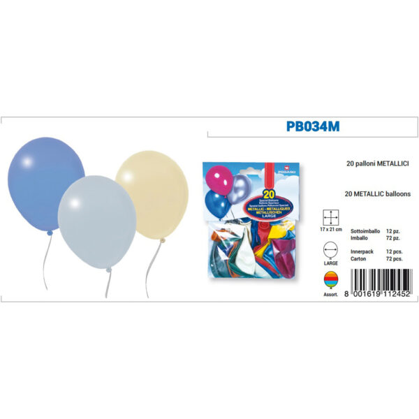 Busta 20 Palloncini Metal Colori Assortiti Pegaso