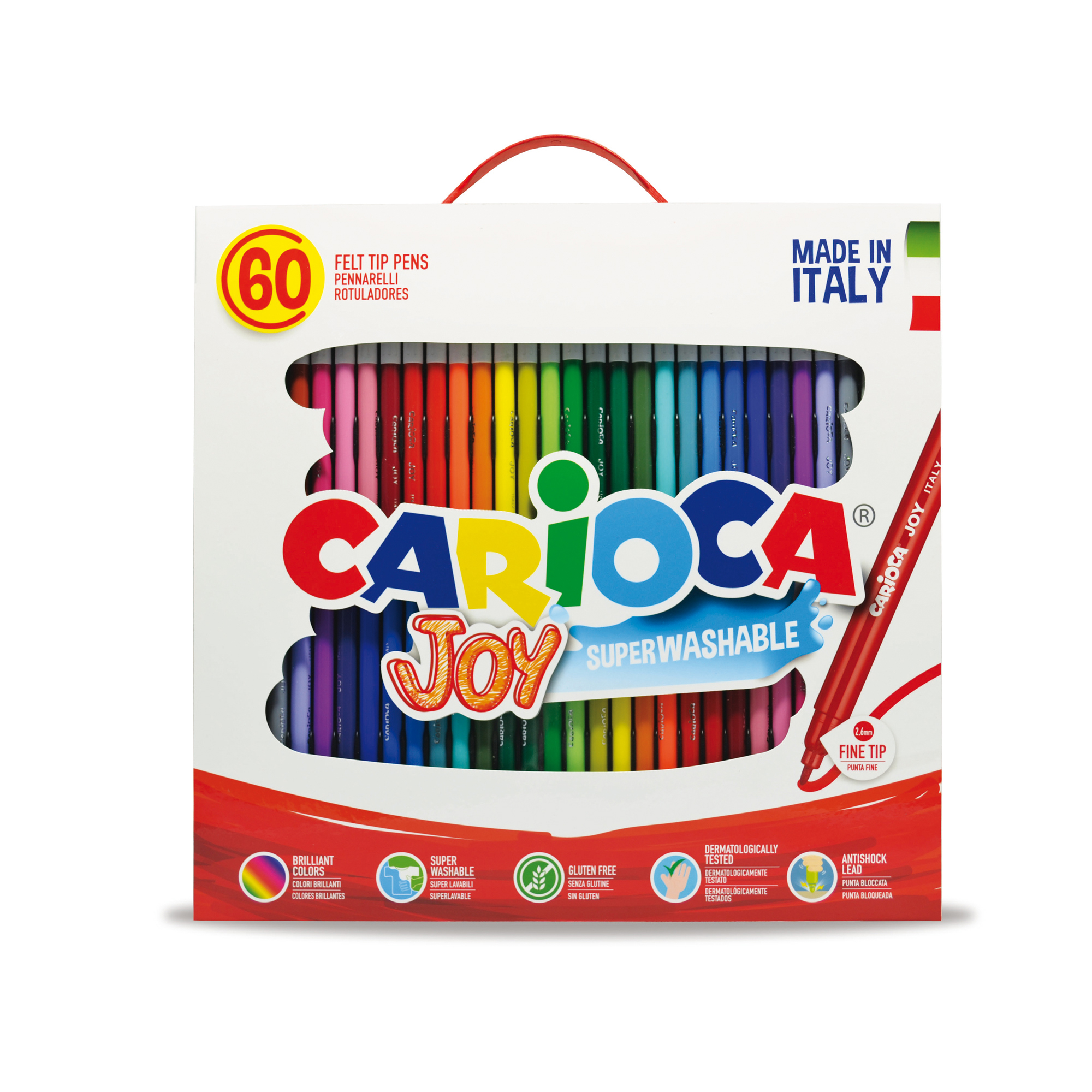 Scatola 60 Pennarelli Joy Lavabili Colori Assortiti Carioca 41015 8003511410155