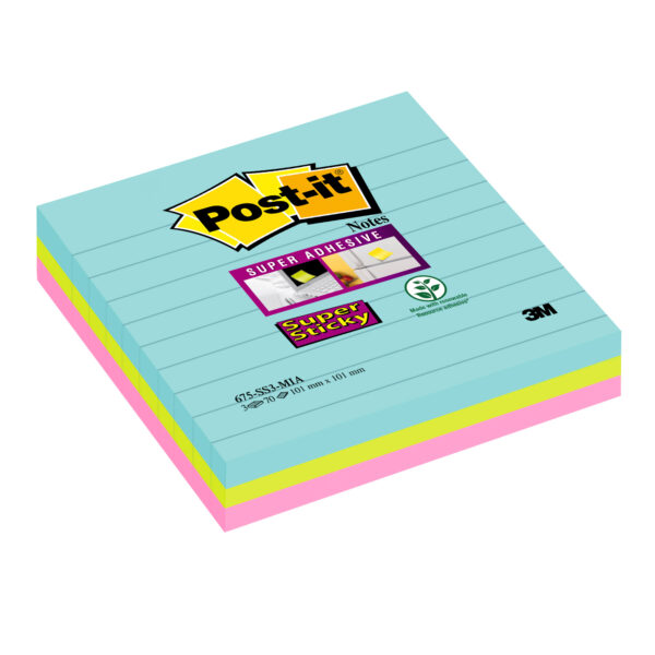 Blocco 70foglietti Post It Super Sticky 101x101mm Righe 675 Ss3 Mia Col Miami 6413 80059 a