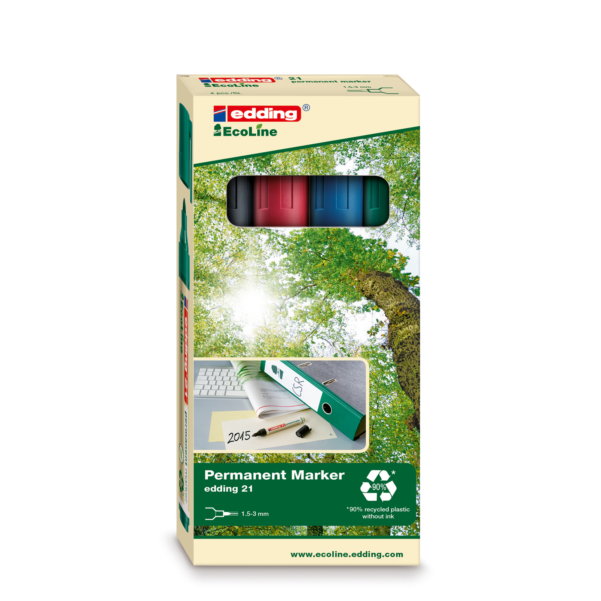 Set 4 Marcatori Permanenti 21 Ecoline P Conica Colori Assortiti Edding 4 21 4 4004764917907