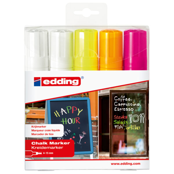 Astuccio 5 Marcatore Edding 4090 Punta Scalpello Gesso Liquido Assortiti Fluo 4 4090 5999 4004764963669