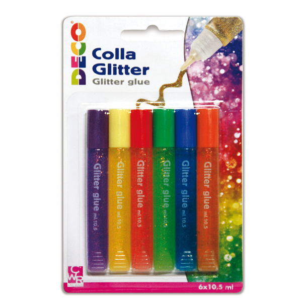 Blister Colla Glitter 6 Penne 10 5ml Colori Pastello Assortiti Deco 11229 8004957112290