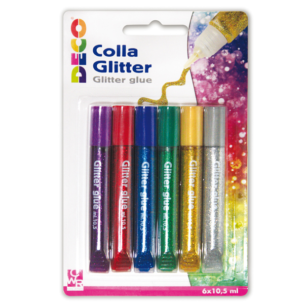 Blister Colla Glitter 6 Penne 10 5ml Colori Assortiti Metal Deco 5882 8004957058826