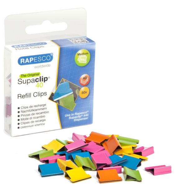 50 Molle di Ricambio per Supaclip 40 Colori Assortiti Rapesco Rc4050mc 5018505701105