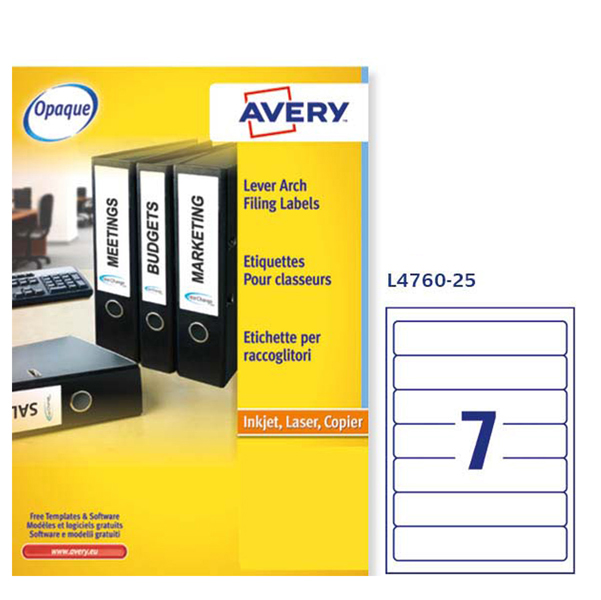 Etichetta Adesiva L4760 Bianca Coprenti 25fg A4 192x38mm 7et Fg Avery L4760 25 4004182019238