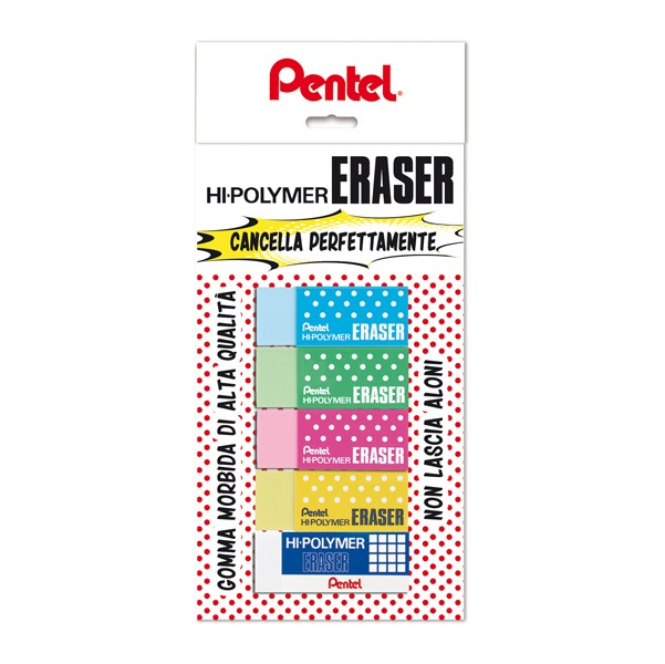 Blister 5 Mini Gomme Hi Polymer Colori Assortiti Pentel Ox15028 8006935150287