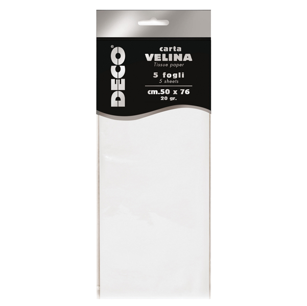 Busta 5 Fogli Carta Velina 20gr 50x76cm Bianco Perlescente Deco 12295 01 8004957122930