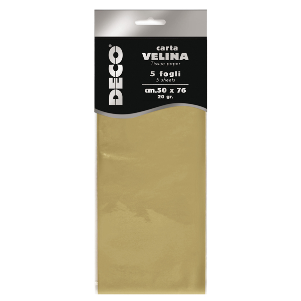 Busta 5 Fogli Carta Velina 20gr 50x76cm Oro Perlescente Deco 12295 02 8004957122947