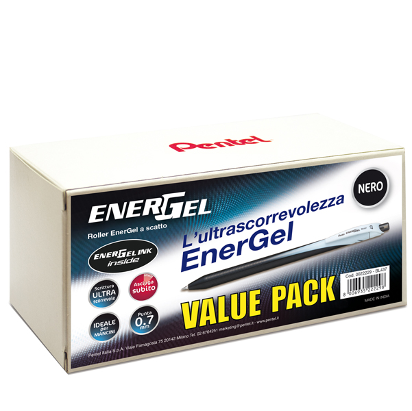 Valuepack 20 4 Roller Energel Slim Bl437 Nero 0 7mm Pentel 22229 8006935222984