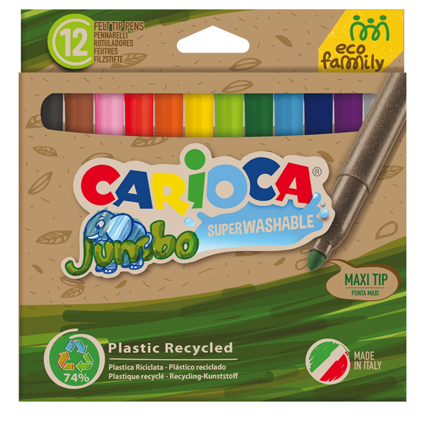 Scatola 12 Pennarelli Joy Jumbo Eco Family Lavabili Colori Assortiti Carioca 43101 8003511431013