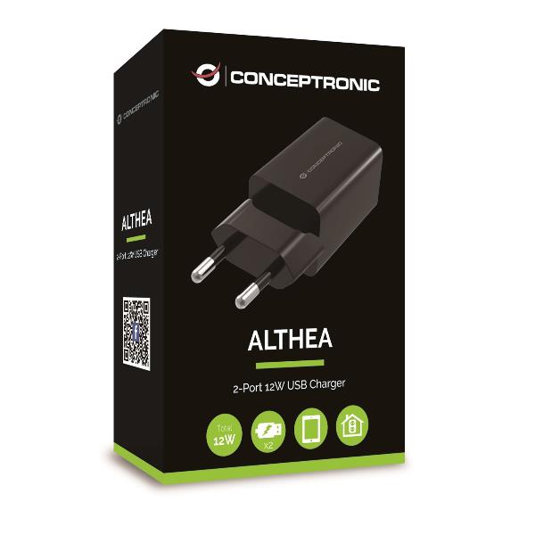 2 Port 12w Usb Charger 2 4a Black Conceptronic Althea06b 4015867225059