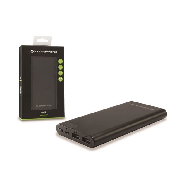 Power Bank 10000mah 2 Port Usb Conceptronic Avil02b 4015867205105