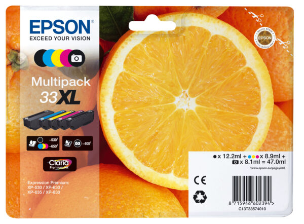 33 Xl 5 Colours Multipack Epson Consumer Ink S1 C13t33574011 8715946645292