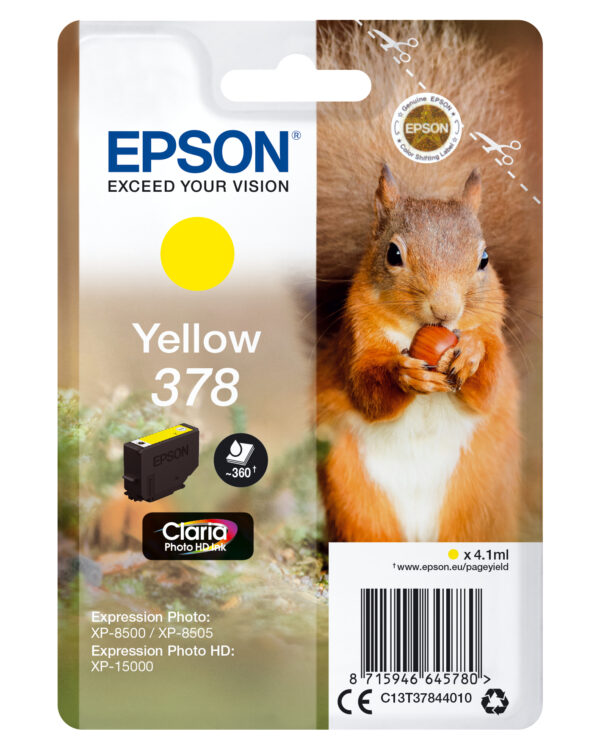 Sgl Pk Yellow 378clariasquirrel Epson Consumer Ink S1 C13t37844010 8715946645780