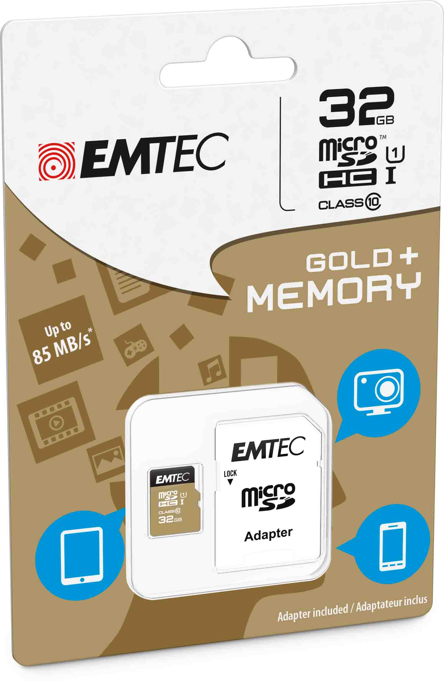Micro Sdhc Emtec 32gb Gold con Adattatore Ecmsdm32ghc10gp 3126170142269