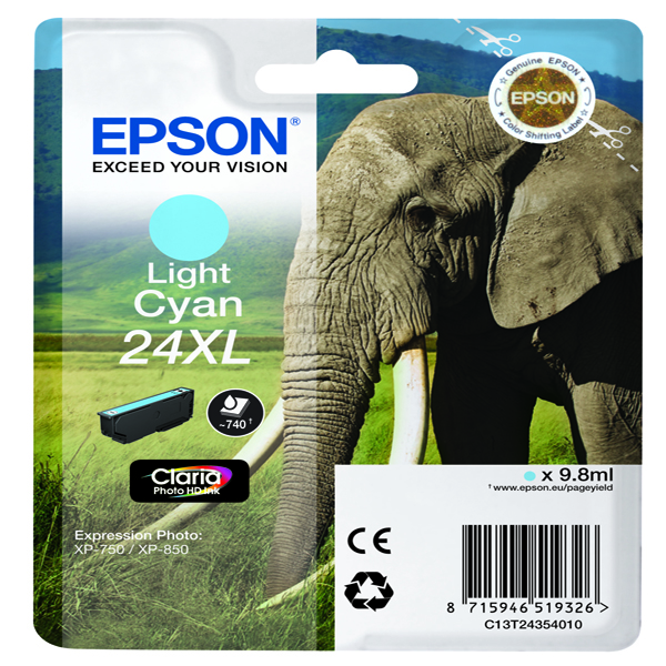 Cartuccia Ciano Chiaro Claria Photo Hd Serie 24xl Elefante C13t24354012 8715946625508