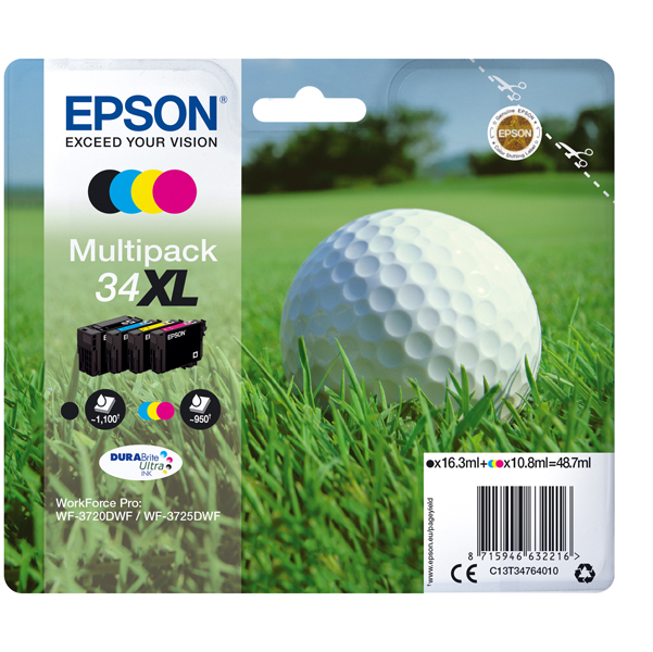 Conf 4 Cartucce Ink Multipack 1 per Colore 34xl Pallina da Golf C13t34764010 8715946632216