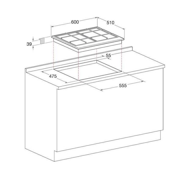 Piano Bi Gas 60cm 4fuochi Acc Hotpoint Ariston F100574 8050147005743